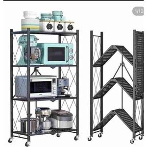 4 tier Foldable Multipurpose Rack Kitchen Storage Rack with wheels
