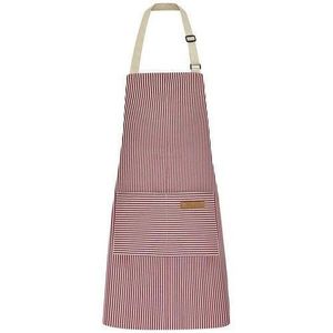 Adjustable Strap Striped Kitchen Apron with Pocket Lightweight Breathable Machine Washable for Cooking BBQ Baking Cafe Men Women