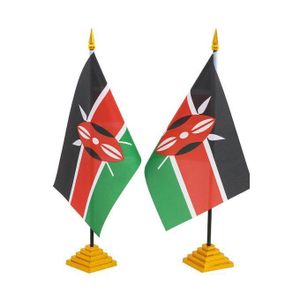 Kenyan Desk Flags Set  Mini Kenya Flag with Gold Stand Base Office Table Decoration  Home & Events Display