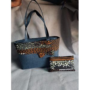 Elegant Kitenge Bow Tote Bag & Matching Zipper Pouch Set
