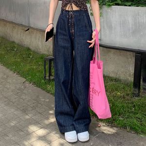 Fashion (Black)Women High Waist Wide Leg Baggy Jeans Side Pocket