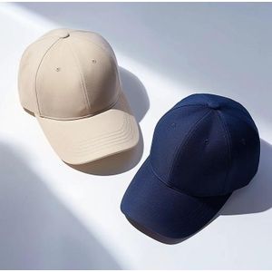 Classic 2PC Solid Colour Baseball Caps/Beige and Navy Blue 