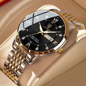 POEDGAR men watch stainless steel top quality luxury push button waterproof luminous date week sports watch 