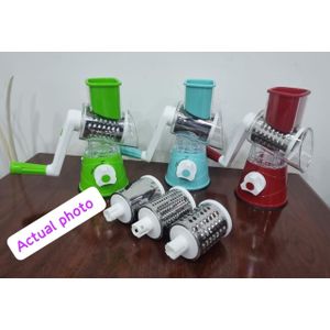 Table top rotary drum grater with 3 slicing