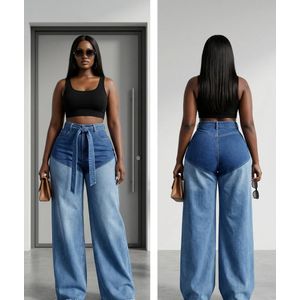 Classic stylish Women High Waist Denim Jeans Trousers Casual Pants Boyfriend Wide Leg Cargo Parachute Baggy Pants