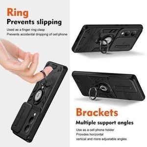 Rzants  Case for Vivo Y17S 4G 2023 black Cover Push Window Car Mount Magnetic Stand Ring Prevents Slipping Brackets