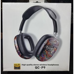 P9 QC Wireless Headphones, Over-Ear Bluetooth Headset with Mic, Hi-Fi Stereo Sound, Deep Bass, Graffiti Design