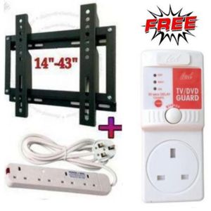Flat Panel 14,22,24,32,39,40,42 &43 Inch TV Wall Mounting Bracket +Electronic TV Guard +4Way Power Extension