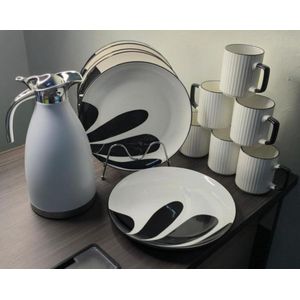 13pcs Dinnerware Set, Unbreakable Flask, 6 Mugs And 6 Plates.