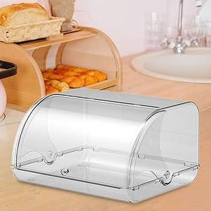 Large Transparent Acrylic Bread Storage Box with Smooth Roll-Up Lid – Dustproof Pantry Breadbin Organizer