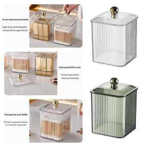 Cotton Pad Holder, Cotton Swab Holder Container Qtip Holder Cotton Ball Dispenser with Lid Cosmetics Small Plastic Storage Bathroom Essentials Accessories Decor for Cotton Swabs Cotton Pads -  2 PACK