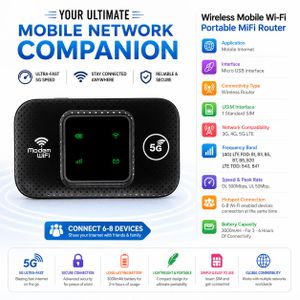 Wireless Mobile Network Wi-Fi Portable MiFi Router Hotspot LTE 4G 5G 150 - 300 Mbps Battery 3000 Mah M9S LED-E - Black