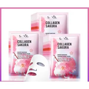 SADOER  Cherry Blossom Collagen Sakura Moisturizing Tender Skin Mask Intensive Hydration Nourish Repair Brighten Skin Tone Shiny