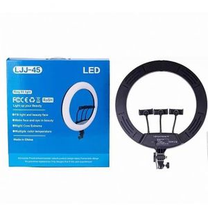 18-Inch LJJ-45 LED Ring Light with Adjustable Tripod Stand, Remote Control, and Dual Phone Mounts for Vlogging