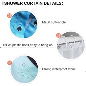 Waterproof Shower Curtain – 12 Hooks, 180×180cm Marble Design Bathroom Curtain