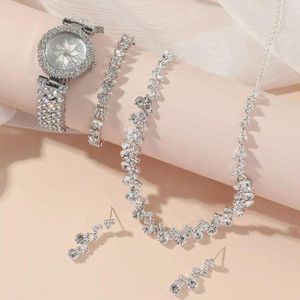 4 pieces ladies watch gift set consists of watch, bracelet, necklace, ring, and earrings perfect gift idea for valentine's day,  birthday, women's day, wedding, girlfriend