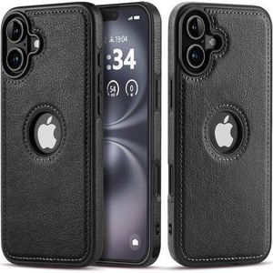Black Full Flexible Classic PU Soft Leather Cover Case for iPhone 16