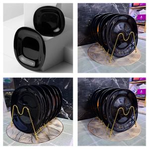 6PC 10.5" Black Square Dinner Plate – Elegant Tableware for Home & Dining