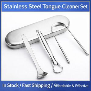 3-Piece Stainless Steel Tongue Cleaner Set with Storage Case for Hygienic Deep Oral Cleaning