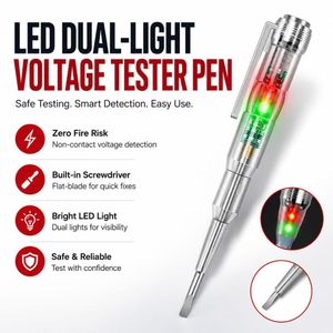 LED Dual-Light Voltage Tester Pen, Non-Contact Inductive Voltage Detector with Flat-Blade Screwdriver, Electrical Test Pen for Home Maintenance