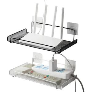 Modern Wall-Mounted WiFi Router Holder – Sleek Black Floating Shelf for Routers & TV Boxes – Drill-Free Space-Saving Organizer with Cable Management