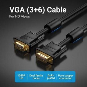 Vention  5M VGA(3+6) Male-to-Male Cable with Ferrite Cores – Gold-Plated High-Performance Video Cable for PC, Laptop, Projector, HDTV, and Display Devices, Black