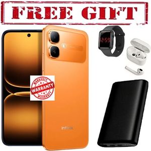 Infinix smart 20, 6.67", 4GB + 4GB  RAM + 64GB (Dual SIM), 5200 mAh, 4G - Black (1YR WRTY)  COMES WITH FREE    LED WATCH , POWERBANK AND AIRPODS FOR YOU  ORANGE