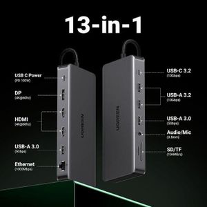 Ugreen  Revodok Pro 13-in-1 USB-C Docking Station CM681 (15978) – Triple 4K Display, Dual HDMI, DisplayPort, 10Gbps USB, Gigabit Ethernet & 100W PD