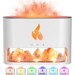  Essential Oil Diffuser, Fireplace Flame Fire Oil Diffuser, 250ml Himalayan Salt Lamp Diffuser, Cool Mist Aromatherapy Humidifier with 7 Colors Light, Timer & Auto-Off for Home, Room (white)