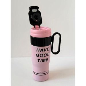 Stanley Cup like (have a good time) Insulated Travel Mug With Handle & Flip Lid – Stainless Steel Hot & Cold Tumbler (Have Good Time Design)