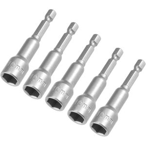 YDS 5 Pcs 1/4" Quick-Change Hex Shank 8mm - 10MM Magnetic Nut Setter Driver Drill Bit, 65mm Length, Metric