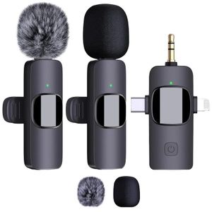 K15 3in1 Lavalier Wireless Microphone 3.5mm Round Jack Automatic Noise Reduction Cordless Outdoor Live Radio Microphone