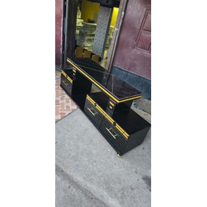 Executive 5ft TV Stand with Marble Top – Black/White and Gold