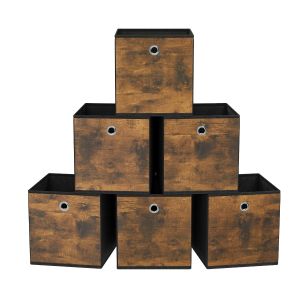 LASA Storage Cubes Set of 6 - Foldable Bins with Handles, Rustic Brown