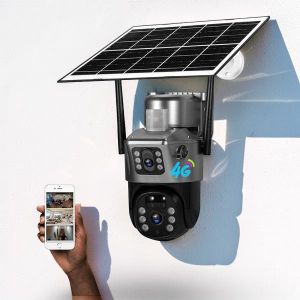 Two-Way Audio Communication Talk Support Live View Video Streaming Ultra-Low Power V380 Pro App 12MP 4G PTZ Rotating Dual Lens Full-Color 24/7 Colored Night Vision Outdoor Security Solar Camera