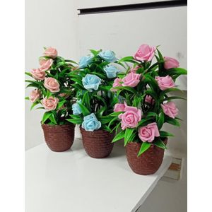 Plastic Artificial Rose flower Faux Plant Potted Rose Flower