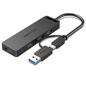 Vention 4-Port USB 3.0 Hub with Type-C & USB 3.0 2-in-1 Interface and Power Supply 0.15M, ABS Type – Multi-Port USB Expansion Hub with Dual Input Connectivity & External Power Support