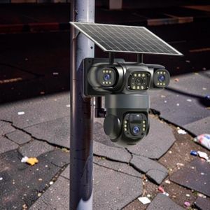 Stand Alone 20MP 4K Ultra HD Resolution 4G PTZ Rotating Triple Lens Three Screens Outdoor Security Solar Camera