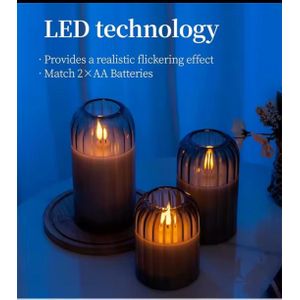 3-in-1 Advanced Glass LED Decorative Candle Set – Elegant Ambient Lighting (Gold & Grey)