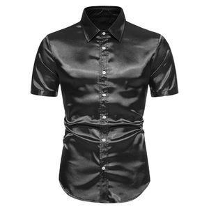 Breathable Ice Silk Mens Polo Black Satin Shirt For Autumn And