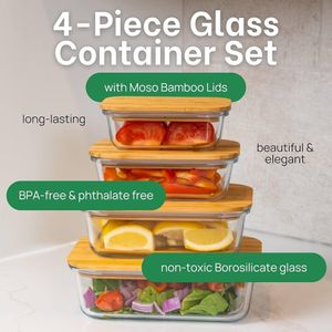 4in1 Lock fresh 4pc heavy glass food storage containers with air tight bamboo