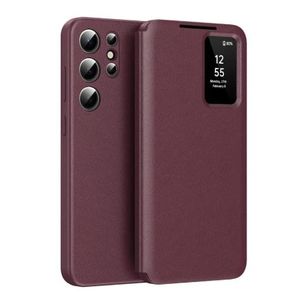 Smart Clear View Maroon Flip Cover for Samsung Galaxy S25 Ultra – Elegant, Durable & Touch-Friendly with Antimicrobial Coating and Auto Wake/Sleep