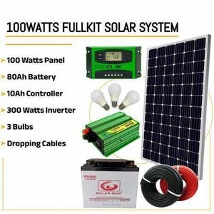 Sunlight Solar Solarmax 100 Watts Solar Panel Special All Weather Fullkit + 80AH Battery + 300Watts Solar Inverter + 10 Ah Charge Controller+3 Bulbs + Dropping Cables