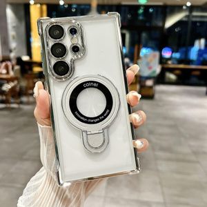 Blue Magnetic Case for S23 Ultra – Anti-Slip Grip, Plating Frame & Wireless Charging Compatible