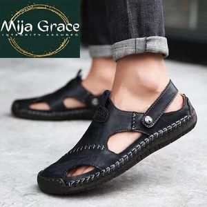 Men's Black Genuine Leather Closed Toe Dress Sandals