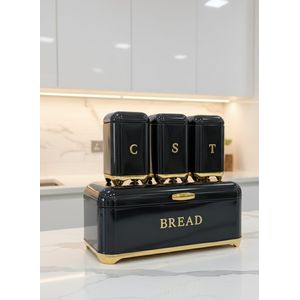 *Nordic bread Bin with Three Canister Set-Black*