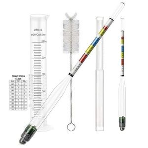  Triple Scale Alcohol Hydrometer(2 pcs)and Test Jar for Home Brew, Wine, Beer, Mead, Cider & Kombucha - Combo Set of 250ml Plastic Cylinder, Cleaning...