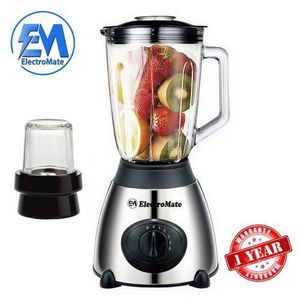 Em 1.5L Multifunctional 2 In 1 Blender Powerful 4 Speed Motor Countertop Blender with Grinding Machine and Coffee Mill Fruit Juicer with Double Glass Jar and Super Sharp Stainless Steel Blades BD06(1YR WRTY)