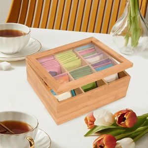 6 compartment Bamboo TEA bag organizer with clear cover
