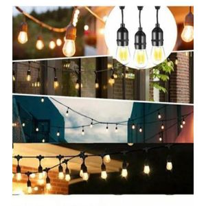 10 Meter Outdoor String Lights with 10 Bulb Sockets Waterproof Heavy Duty Garden Patio Lighting E27 Screw Base Connectable Hanging Lights for Backyard Balcony Party Decor Year Round Use